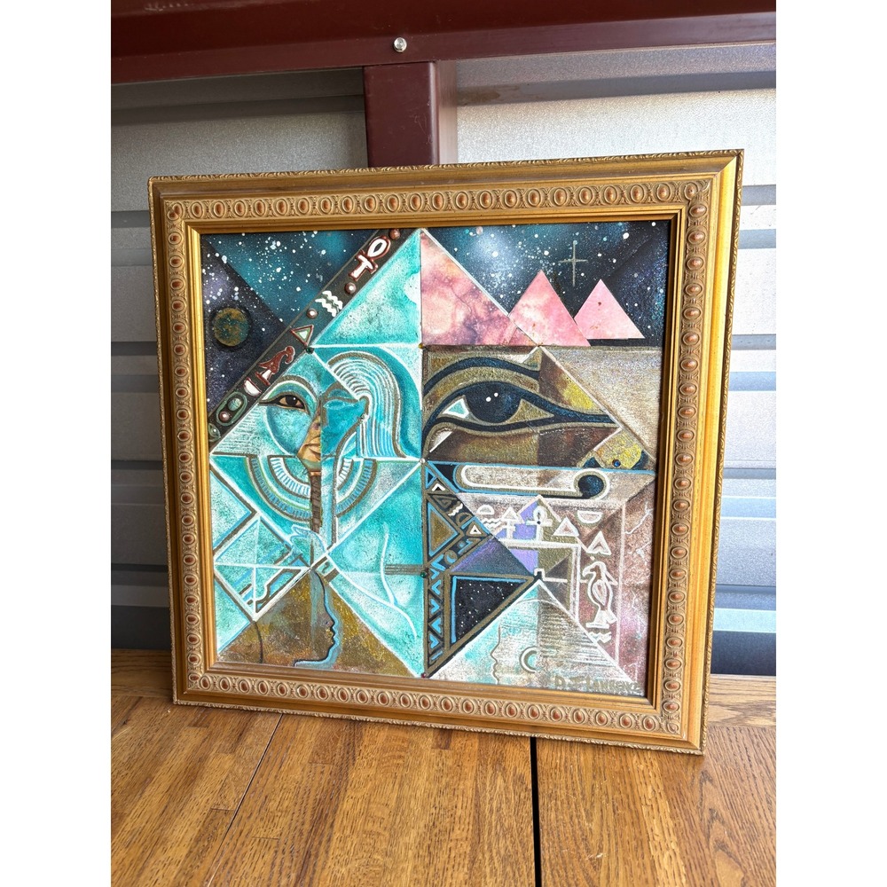 Vintage Egyptian Revival Abstract Painting Eye Of Horus Framed Art